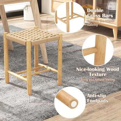 Costway Dining Stool Set Of 2/4 18'' Backless With Rubber Wood Frame Woven Paper Seat Kitchen 7 Costway Dining Stool Set Of 2/4 18'' Backless With Rubber Wood Frame Woven Paper Seat Kitchen - Image 7