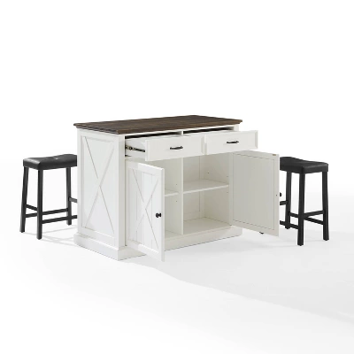 Clifton Kitchen Island With Upholstered Saddle Stools Distressed White/Black - Crosley 8 Clifton Kitchen Island With Upholstered Saddle Stools Distressed White/Black - Crosley - Image 8