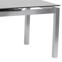 IvanExtendable Dining Table In Brushed Stainless Steel And Gray Tempered Glass Top - Armen Living -Chic Furniture Store GUEST 03700c2e 5493 494b 8c1f e070647beaab