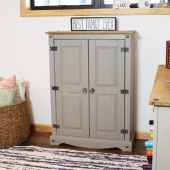 Sunnydaze Decor Sunnydaze 2-Door, 2-Shelf Accent Cupboard - Solid Pine - Gray - 43" H -Chic Furniture Store GUEST 058a68e8 875a 4e9d b670 0da9fb44ab9e