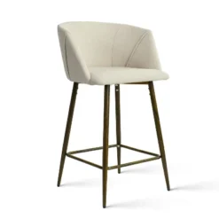 26" Chole Armrest Upholstered Counter Height Stool With Walnut Legs (Set Of 2)-Maison Boucle -Chic Furniture Store GUEST 078a4cc8 2da2 431b 82f1 394838f60e2e