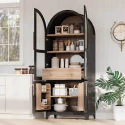 Bella Depot 71" Arched Kitchen Pantry Cabinet With Door Shelves Adjustable Shelves