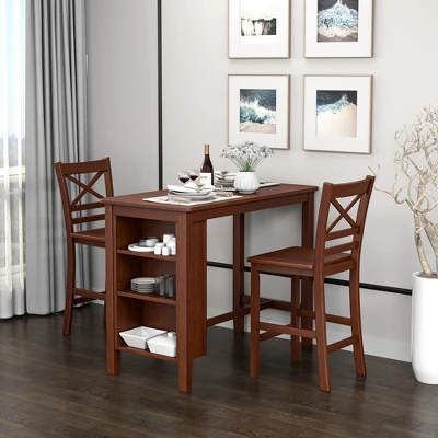 Costway 3PCS Counter Height Pub Dining Table Set W/ Storage Shelves&2 Bar Chairs 2 Costway 3PCS Counter Height Pub Dining Table Set W/ Storage Shelves&2 Bar Chairs - Image 2