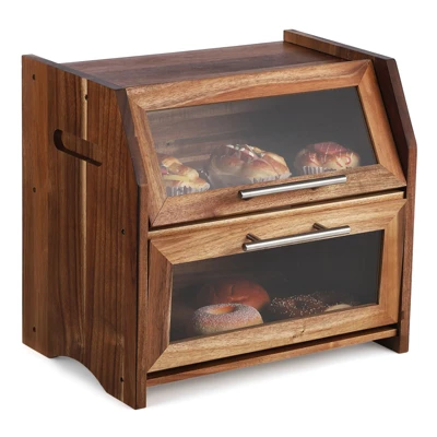 Farmhouse Acacia Wood Bread Box–2-Tier Rustic Storage With Clear Acrylic Door & Freshness Vents | Spacious Countertop Organizer For Bread, Baked Goods 8 Farmhouse Acacia Wood Bread Box–2-Tier Rustic Storage With Clear Acrylic Door & Freshness Vents | Spacious Countertop Organizer For Bread, Baked Goods - Image 8