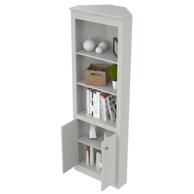 70.02" 2 Doors Corner Bookshelf Washed Oak - Inval 2 70.02" 2 Doors Corner Bookshelf Washed Oak - Inval - Image 2