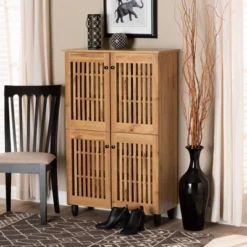 Fernanda Wood 4 Door Storage Cabinet Oak Brown/Black - Baxton Studio -Chic Furniture Store GUEST 0b8e15ee 3856 4a9b ad37 f879ea2e19ee