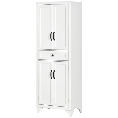 HOMCOM 67" Freestanding Kitchen Pantry, 4-Door Storage Cabinet With Drawer And Adjustable Shelves, White 3 HOMCOM 67" Freestanding Kitchen Pantry, 4-Door Storage Cabinet With Drawer And Adjustable Shelves, White - Image 3