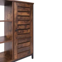 Wooden Storage Cabinet With Shutter Door And 3 Compartments Brown - Benzara -Chic Furniture Store GUEST 0dd4cca8 f234 48b8 9661 a41b4217b7c3