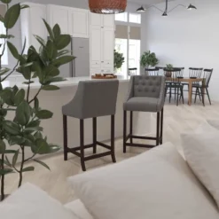 Merrick Lane Upholstered Barstool 30" High Transitional Tufted Barstool With Accent Nail Trim -Chic Furniture Store GUEST 107c8ee3 6836 4a6d a983 008c257f394e