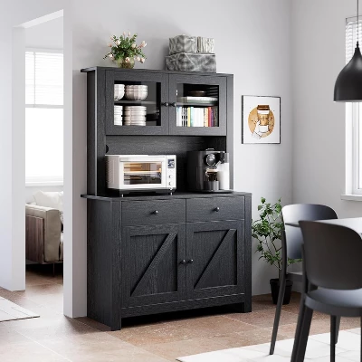 Kitchen Pantry Cabinet With Microwave Stand And Coffee Bar, Freestanding Hutch With Drawers, Doors & Adjustable Shelves 5 Kitchen Pantry Cabinet With Microwave Stand And Coffee Bar, Freestanding Hutch With Drawers, Doors & Adjustable Shelves - Image 5