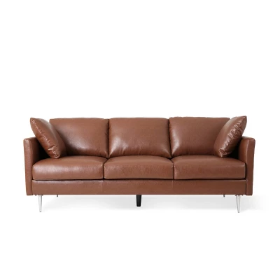Brockbank Modern Faux Leather 3 Seater Sofa With Pillows - Christopher Knight Home 11 Brockbank Modern Faux Leather 3 Seater Sofa With Pillows - Christopher Knight Home - Image 11