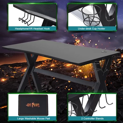 Costway X-Shaped Gaming Desk & Racing Style Massage Chair Set Home Office Black+White/Blue/Grey/Red 4 Costway X-Shaped Gaming Desk & Racing Style Massage Chair Set Home Office Black+White/Blue/Grey/Red - Image 4