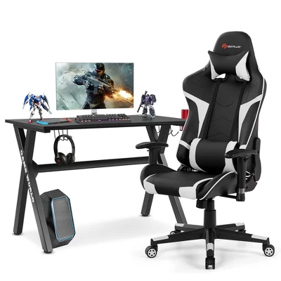 Costway X-Shaped Gaming Desk & Racing Style Massage Chair Set Home Office Black+White/Blue/Grey/Red 13 Costway X-Shaped Gaming Desk & Racing Style Massage Chair Set Home Office Black+White/Blue/Grey/Red - Image 13
