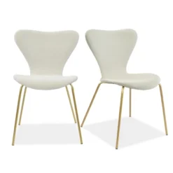 HANA+FLAVIA 5-Piece Round Clear Glass Gold Legs Dining Table Set With 4 Upholstered Chairs-The Pop Maison -Chic Furniture Store GUEST 13567b61 ad39 460d b973 d184be7a584c