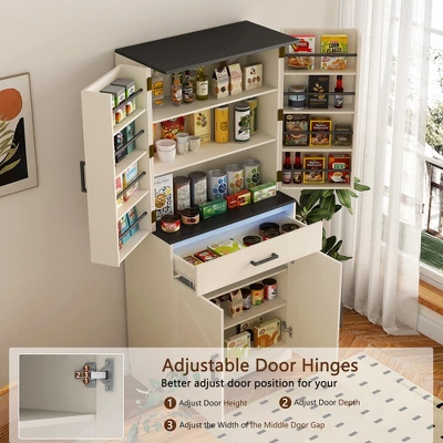 KTMBDW 67.7¡± Pantry Cabinet, Tall Kitchen Storage Cabinet With 4 Doors And 1 Drawer, Cupboard With 6 Hanging Shelves For Kitchen, Dining Room, White 2 KTMBDW 67.7¡± Pantry Cabinet, Tall Kitchen Storage Cabinet With 4 Doors And 1 Drawer, Cupboard With 6 Hanging Shelves For Kitchen, Dining Room, White - Image 2