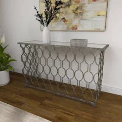Contemporary Metal Pattern Console Table Silver - Olivia & May -Chic Furniture Store GUEST 15828ab7 ae1c 468a 956b e59a2e3dbdfc