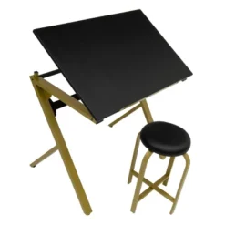 2pc Stellar Drawing Table With 36" Adjustable Top With Stool Set Black/Gold - Studio Designs -Chic Furniture Store GUEST 17ada2dc ab72 4f71 a475 81e725e08426