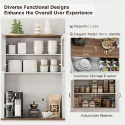 71" Kitchen Pantry Cabinet With Microwave Stand - Freestanding Coffee Bar Storage With Glass Doors & Adjustable Shelves For Dining Room White -Chic Furniture Store GUEST 19bc27b2 c444 4a80 930e 7e84c91323bb