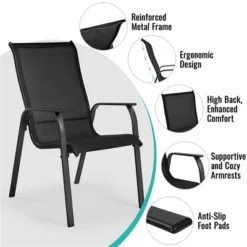 Yaheetech Set Of 2 Outdoor Texteline Stackable Dining Chairs With Backrest/ Armrests For Garden, Lawn, Porch, Backyard Pool -Chic Furniture Store GUEST 1b0916c1 755c 4550 8f2e e5d97e042d35