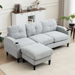 NicBex 3-Seater Linen Sofa Couch With Removable Storage Ottoman & Cup Holders,Upholstered Sleeper Sofa For Living Room,Bedroom -Chic Furniture Store GUEST 1b14647d 84f1 43f3 9864 e4bee6e12e36