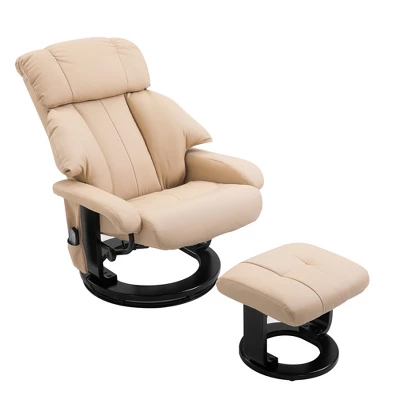 HOMCOM Recliner With Ottoman Footrest, Recliner Chair With Vibration Massage, Faux Leather And Swivel Wood Base For Living Room And Bedroom 3 HOMCOM Recliner With Ottoman Footrest, Recliner Chair With Vibration Massage, Faux Leather And Swivel Wood Base For Living Room And Bedroom - Image 3