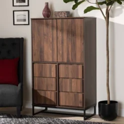 Neil Wood And Metal Storage Cabinet Brown/Black - Baxton Studio -Chic Furniture Store GUEST 1edf5f6f fc8f 4e57 9363 95b155cadc80
