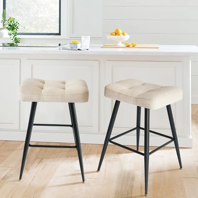 25" Kobe Backless Upholstered Saddle Counter Stool (Set Of 2)- The Pop Maison 8 25" Kobe Backless Upholstered Saddle Counter Stool (Set Of 2)- The Pop Maison - Image 8