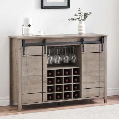 Wine Bar Cabinet,47" Farmhouse Coffee Bar Cabinet With Sliding Barn Door, Buffet Sideboard Cabinet With 16 Bottle Wine Rack 9 Wine Bar Cabinet,47" Farmhouse Coffee Bar Cabinet With Sliding Barn Door, Buffet Sideboard Cabinet With 16 Bottle Wine Rack - Image 9