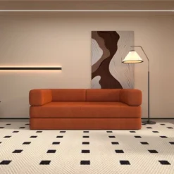 CAVINAS Convertible Sleeper Sofa Bed With Cylindrical Pillow,Corduroy Folding Mattress Couch With Fixed-Shape Frame,Floor Sofa For Living Room