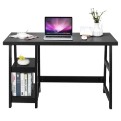 Tangkula Trestle Computer Desk Indoor Office Workstation For Home Office With 2-Tier Storage Shelves -Chic Furniture Store GUEST 27f4ad51 2a00 4c13 a208 213ac8c19a0d