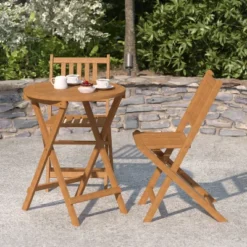 Merrick Lane Three Piece Solid Acacia Wood Folding Patio Bistro Set With Lightweight Round Table And Two Chairs, Natural -Chic Furniture Store GUEST 28f89d88 f5c3 4c77 b89c b649dc6a8e8e