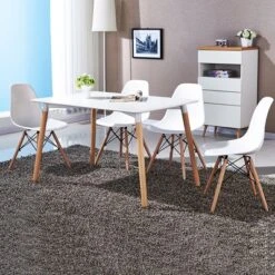 COSTWAY Set Of 4 Mid Century Modern Style Dining Side Chair Wood Leg