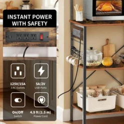 Freestanding Kitchen Bakers Rack, 4 Tier Microwave Stand With Wire Basket & Hooks, 62'' Tall Industrial Coffee Bar Station For Spices, Cups, Pots 10 Freestanding Kitchen Bakers Rack, 4 Tier Microwave Stand With Wire Basket & Hooks, 62'' Tall Industrial Coffee Bar Station For Spices, Cups, Pots -Chic Furniture Store GUEST 2990de7b 4534 4097 b07e fbf5b7048d0a