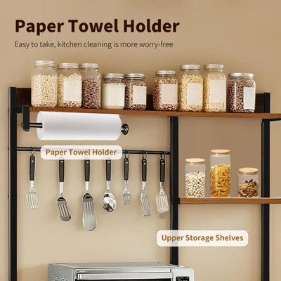 Freestanding Kitchen Bakers Rack, 4 Tier Microwave Stand With Wire Basket & Hooks, 62'' Tall Industrial Coffee Bar Station For Spices, Cups, Pots 4 Freestanding Kitchen Bakers Rack, 4 Tier Microwave Stand With Wire Basket & Hooks, 62'' Tall Industrial Coffee Bar Station For Spices, Cups, Pots - Image 4