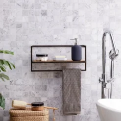 17" X 7.9" Floating Industrial Wood Wall Shelf With Metal Towel Bar Black - Danya B. 12 17" X 7.9" Floating Industrial Wood Wall Shelf With Metal Towel Bar Black - Danya B. -Chic Furniture Store GUEST 2aec064d 1061 49e1 a3b8 6faeba9b6980