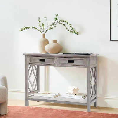 LuxenHome Gray Wood 2-Drawer 1-Shelf Console And Entryway Table 8 LuxenHome Gray Wood 2-Drawer 1-Shelf Console And Entryway Table - Image 8