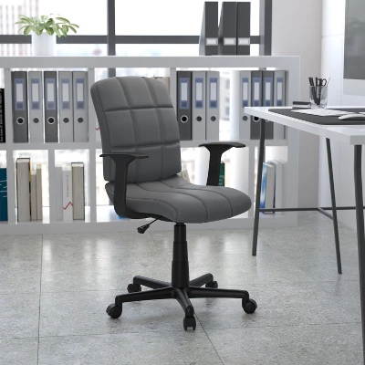 Flash Furniture Mid-Back Gray Quilted Vinyl Swivel Task Office Chair With Arms 1 Flash Furniture Mid-Back Gray Quilted Vinyl Swivel Task Office Chair With Arms