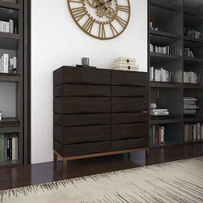 Contemporary Bold Facet Carved Wood Side Cabinet Brown - Olivia & May 9 Contemporary Bold Facet Carved Wood Side Cabinet Brown - Olivia & May - Image 9
