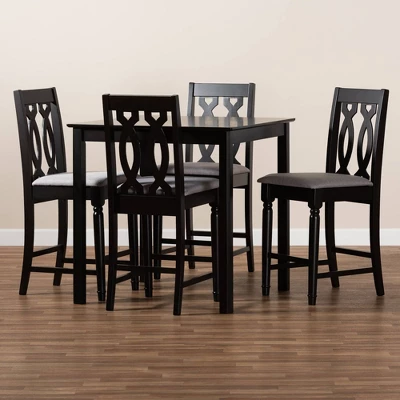 5pc Darcie Upholstered Wood Pub Counter Height Dining Set Gray/Espresso - Baxton Studio 2 5pc Darcie Upholstered Wood Pub Counter Height Dining Set Gray/Espresso - Baxton Studio - Image 2