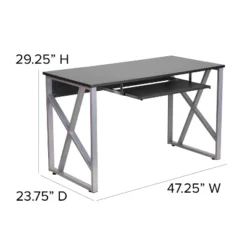 Emma And Oliver Black Pull-Out Keyboard Computer Desk With Cross-Brace Frame -Chic Furniture Store GUEST 3196a5f6 35cf 4514 a021 ca2b60e67b16