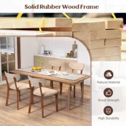 Costway 2 PCS Upholstered Dining Chairs Set Of 2 With Solid Rubber Wood Frame, Curved Backrest Brown/Grey -Chic Furniture Store GUEST 32bb48a9 560f 48d5 b7be 0a4782750980