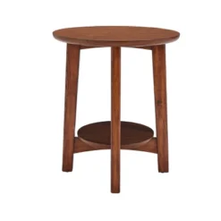 Monterey Round Mid Century Modern Wood End Table Chestnut - Alaterre Furniture