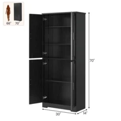 70" Black Tall Kitchen Pantry Cabinet With 4 Doors And Adjustable Shelves, Freestanding Storage Cabinet For Bathroom, Dining Room, Living Room -Chic Furniture Store GUEST 33de669f f9b3 4781 84df 4865e1c0e7dc