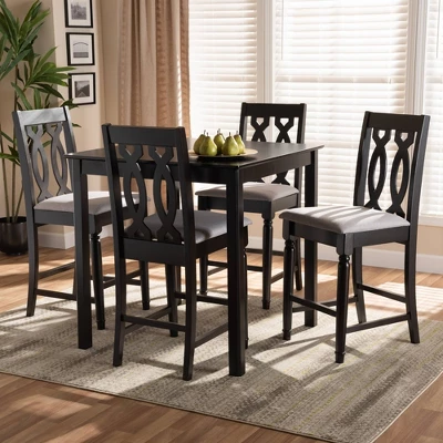 5pc Darcie Upholstered Wood Pub Counter Height Dining Set Gray/Espresso - Baxton Studio 1 5pc Darcie Upholstered Wood Pub Counter Height Dining Set Gray/Espresso - Baxton Studio