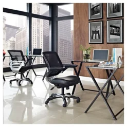 Edge Mesh Vegan Leather Seat Office Chair With Flip-Up Arms Black - Modway -Chic Furniture Store GUEST 3651f2b4 cb7e 465b 955d 0eb9e00e683f