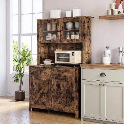 Kitchen Pantry Cabinet With Microwave Stand And Coffee Bar, Freestanding Hutch With Drawers, Doors & Adjustable Shelves 8 Kitchen Pantry Cabinet With Microwave Stand And Coffee Bar, Freestanding Hutch With Drawers, Doors & Adjustable Shelves - Image 8