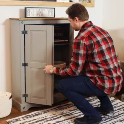 Sunnydaze Decor Sunnydaze 2-Door, 2-Shelf Accent Cupboard - Solid Pine - Gray - 43" H -Chic Furniture Store GUEST 38147fed 6822 43f4 a549 604d73fb7611