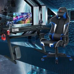 Costway Z-Shaped Racing Style Desk & Massage Gaming Chair Set For Home Office