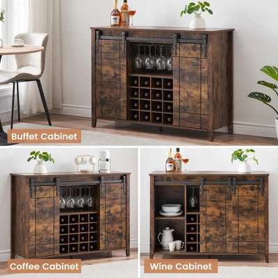 Wine Bar Cabinet,47" Farmhouse Coffee Bar Cabinet With Sliding Barn Door, Buffet Sideboard Cabinet With 16 Bottle Wine Rack 4 Wine Bar Cabinet,47" Farmhouse Coffee Bar Cabinet With Sliding Barn Door, Buffet Sideboard Cabinet With 16 Bottle Wine Rack - Image 4