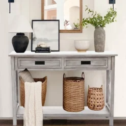 LuxenHome Gray Wood 2-Drawer 1-Shelf Console And Entryway Table 22 LuxenHome Gray Wood 2-Drawer 1-Shelf Console And Entryway Table -Chic Furniture Store GUEST 3a15049d 7697 4c29 8f77 243f0dd01430